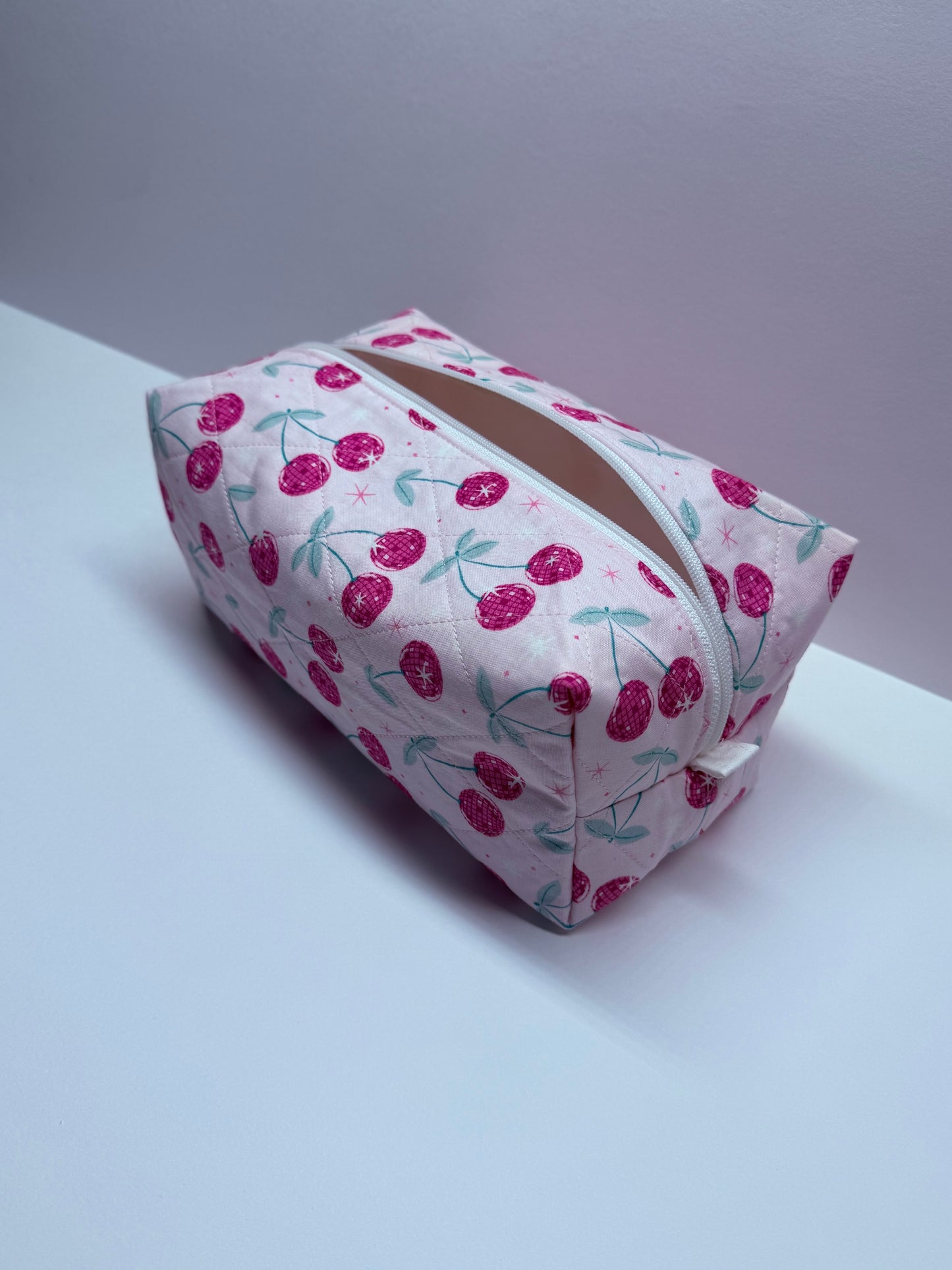 Disco Cherries Quilted Boxy Makeup Bag