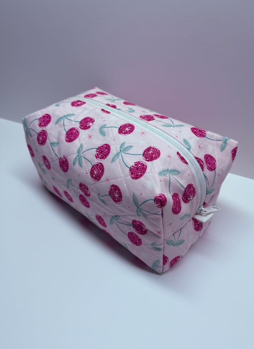 Disco Cherries Quilted Boxy Makeup Bag
