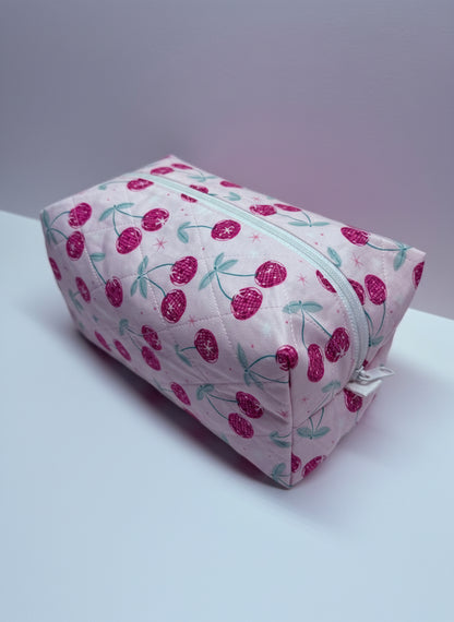 Disco Cherries Quilted Boxy Makeup Bag
