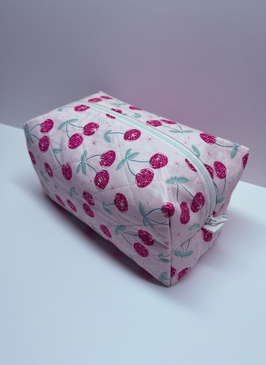 Disco Cherries Quilted Boxy Makeup Bag